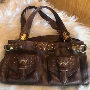Michael Kors chocolate leather purse, gold detail